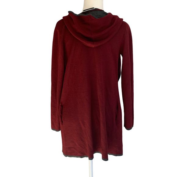 BNCI by Blanc Noir Red Wool Blend Hooded Long Sleeve Long Line Cardigan Sweater - Picture 3 of 10